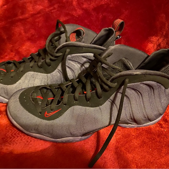 Gray denim and Red Athletic Sneakers - Picture 2 of 2